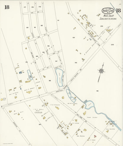 Sanborn Fire Insurance Map from Babylon, Suffolk County, New York (1923), Sheet #0018 - Historic Sanborn Fire Insurance Map Print, vintage old map wall art, antique decor, genealogy gift, New York New York map