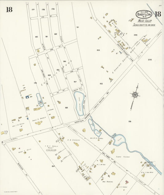 Sanborn Fire Insurance Map from Babylon, Suffolk County, New York (1923), Sheet #0018 - Historic Sanborn Fire Insurance Map Print, vintage old map wall art, antique decor, genealogy gift, New York New York map