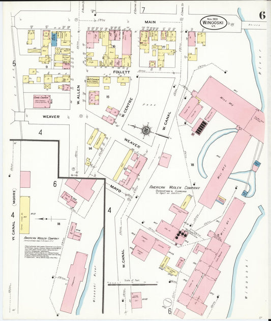 Sanborn Fire Insurance Map from Winooski, Chittenden County, Vermont (1909), Sheet #0006 - Historic Sanborn Fire Insurance Map Print, vintage old map wall art, antique decor, genealogy gift, Vermont Vermont map