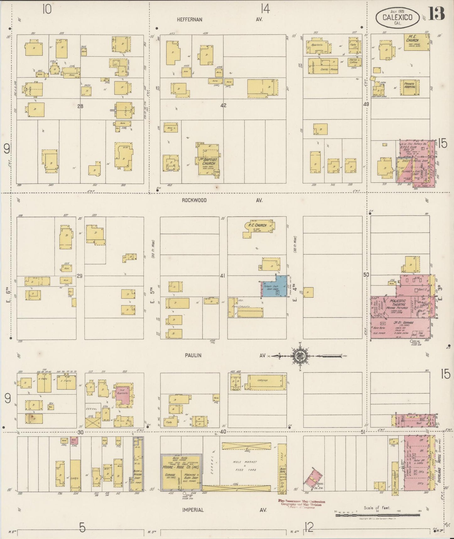 Sanborn Fire Insurance Map from Calexico, Imperial County, California (1920), Sheet #0013 - Historic Sanborn Fire Insurance Map Print, vintage old map wall art, antique decor, genealogy gift, California California map
