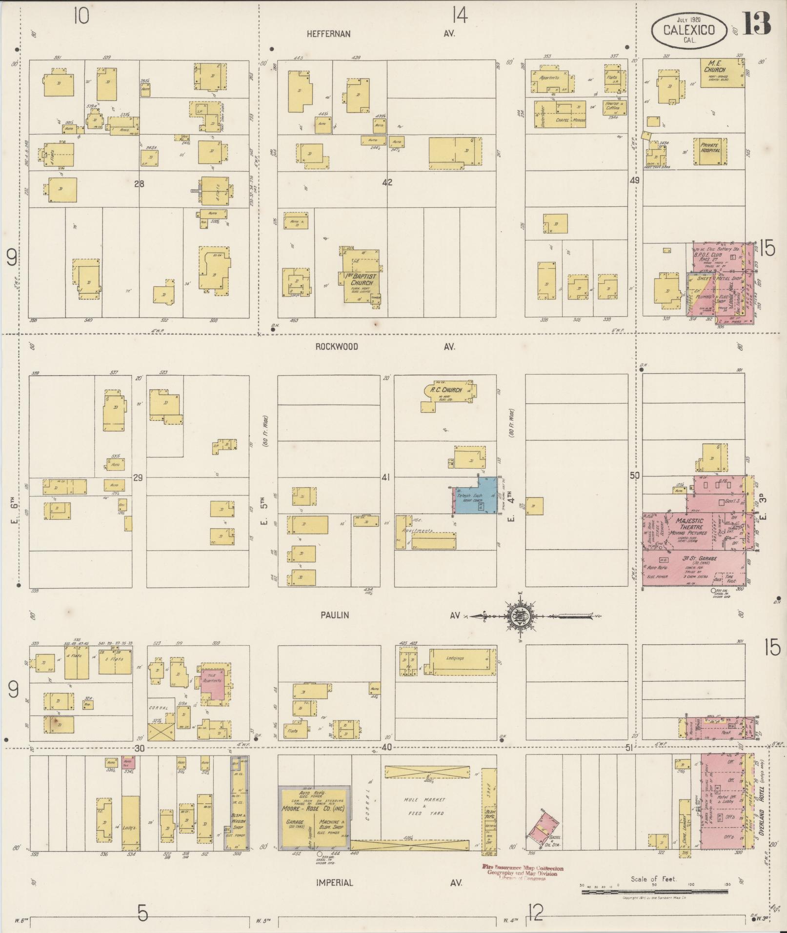 Sanborn Fire Insurance Map from Calexico, Imperial County, California (1920), Sheet #0013 - Historic Sanborn Fire Insurance Map Print, vintage old map wall art, antique decor, genealogy gift, California California map