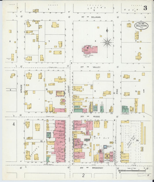 Sanborn Fire Insurance Map from Delavan, Tazewell County, Illinois (1906), Sheet #0003 - Historic Sanborn Fire Insurance Map Print, vintage old map wall art, antique decor, genealogy gift, Illinois Illinois map