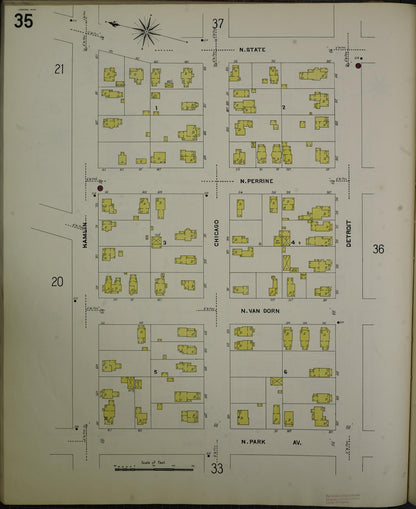 Sanborn Fire Insurance Map from Jackson, Jackson County, Michigan (1907), Sheet #0035 - Complete Map Set gallery image, historic Sanborn map, vintage wall art, Michigan Michigan