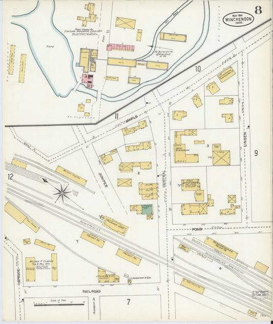 Sanborn Fire Insurance Map from Winchendon, Worcester County, Massachusetts (1904), Sheet #0008 - Historic Sanborn Fire Insurance Map Print, vintage old map wall art, antique decor, genealogy gift, Massachusetts Massachusetts map