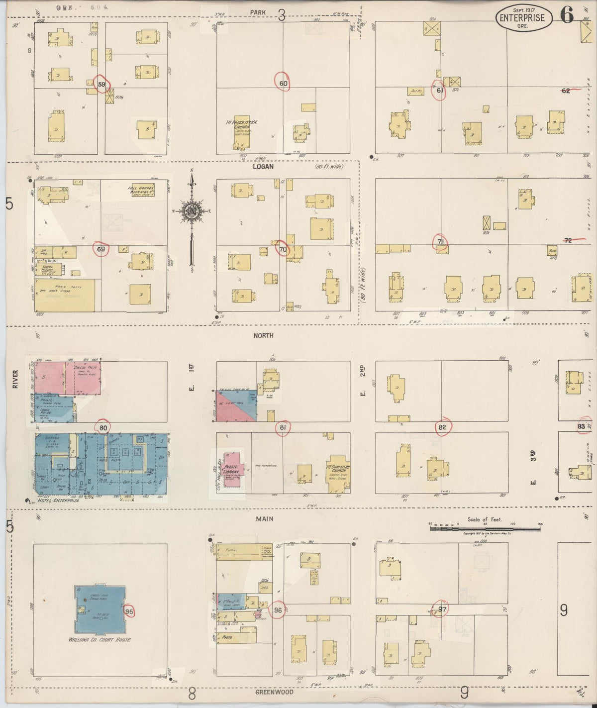 Sanborn Fire Insurance Map from Enterprise, Wallowa County, Oregon (1941), Sheet #0006 - Historic Sanborn Fire Insurance Map Print, vintage old map wall art, antique decor, genealogy gift, Oregon Oregon map