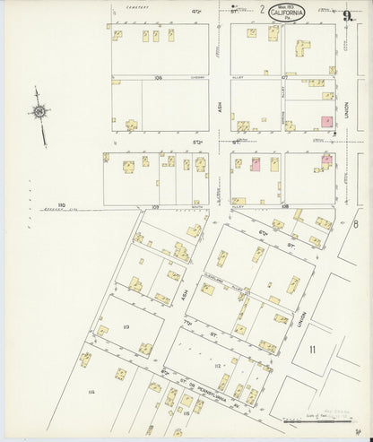 Sanborn Fire Insurance Map from California, Washington County, Pennsylvania (1913), Sheet #0009 - Complete Map Set gallery image, historic Sanborn map, vintage wall art, Pennsylvania Pennsylvania