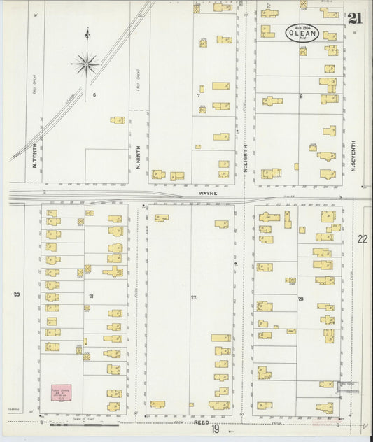 Sanborn Fire Insurance Map from Olean, Cattaraugus County, New York (1904), Sheet #0021 - Historic Sanborn Fire Insurance Map Print, vintage old map wall art, antique decor, genealogy gift, New York New York map