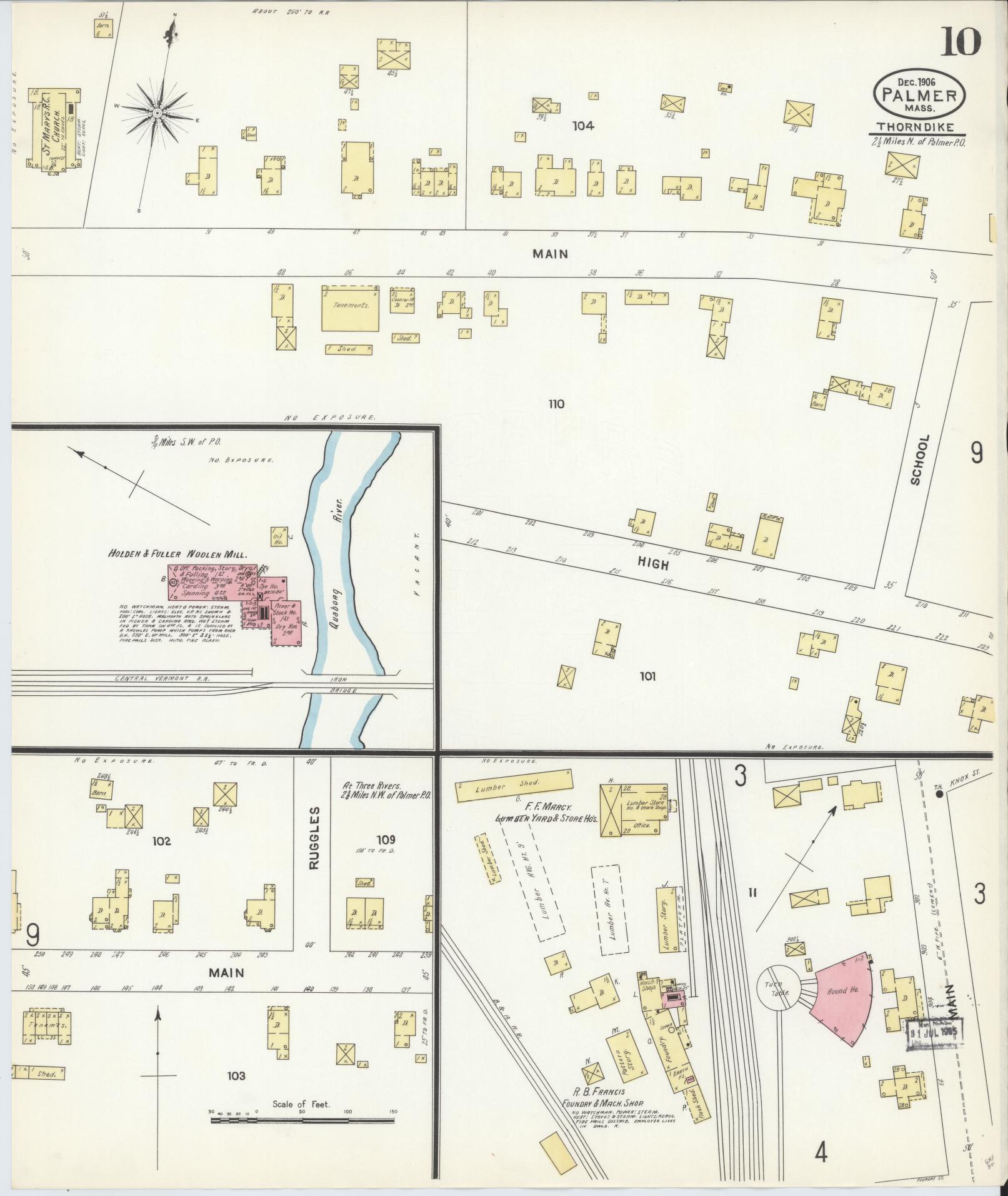 Sanborn Fire Insurance Map from Palmer, Hampden County, Massachusetts (1906), Sheet #0010 - Complete Map Set gallery image, historic Sanborn map, vintage wall art, Massachusetts Massachusetts
