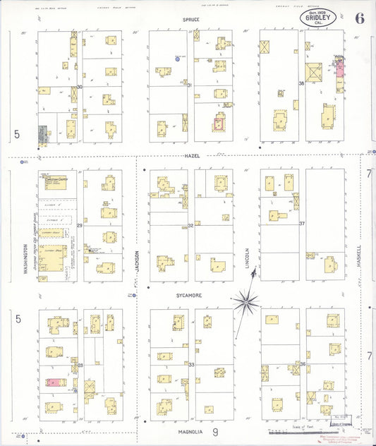 Sanborn Fire Insurance Map from Gridley, Butte County, California (1909), Sheet #0006 - Historic Sanborn Fire Insurance Map Print, vintage old map wall art, antique decor, genealogy gift, California California map