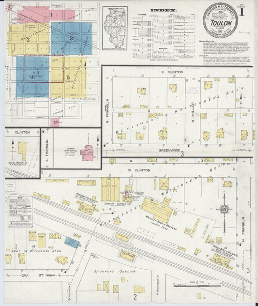 Sanborn Fire Insurance Map from Toulon, Stark County, Illinois (1913), Sheet #0001 - Complete Map Set gallery image, historic Sanborn map, vintage wall art, Illinois Illinois