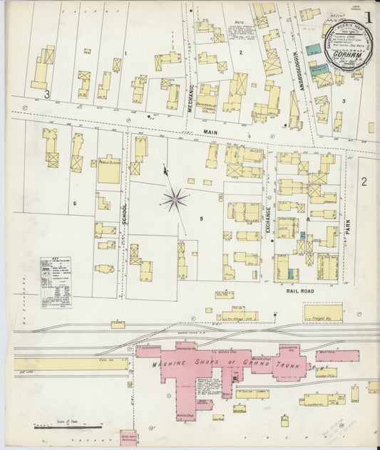 Sanborn Fire Insurance Map from Gorham, Coos County, New Hampshire (1897), Sheet #0001 - Historic Sanborn Fire Insurance Map Print, vintage old map wall art, antique decor, genealogy gift, New Hampshire New Hampshire map