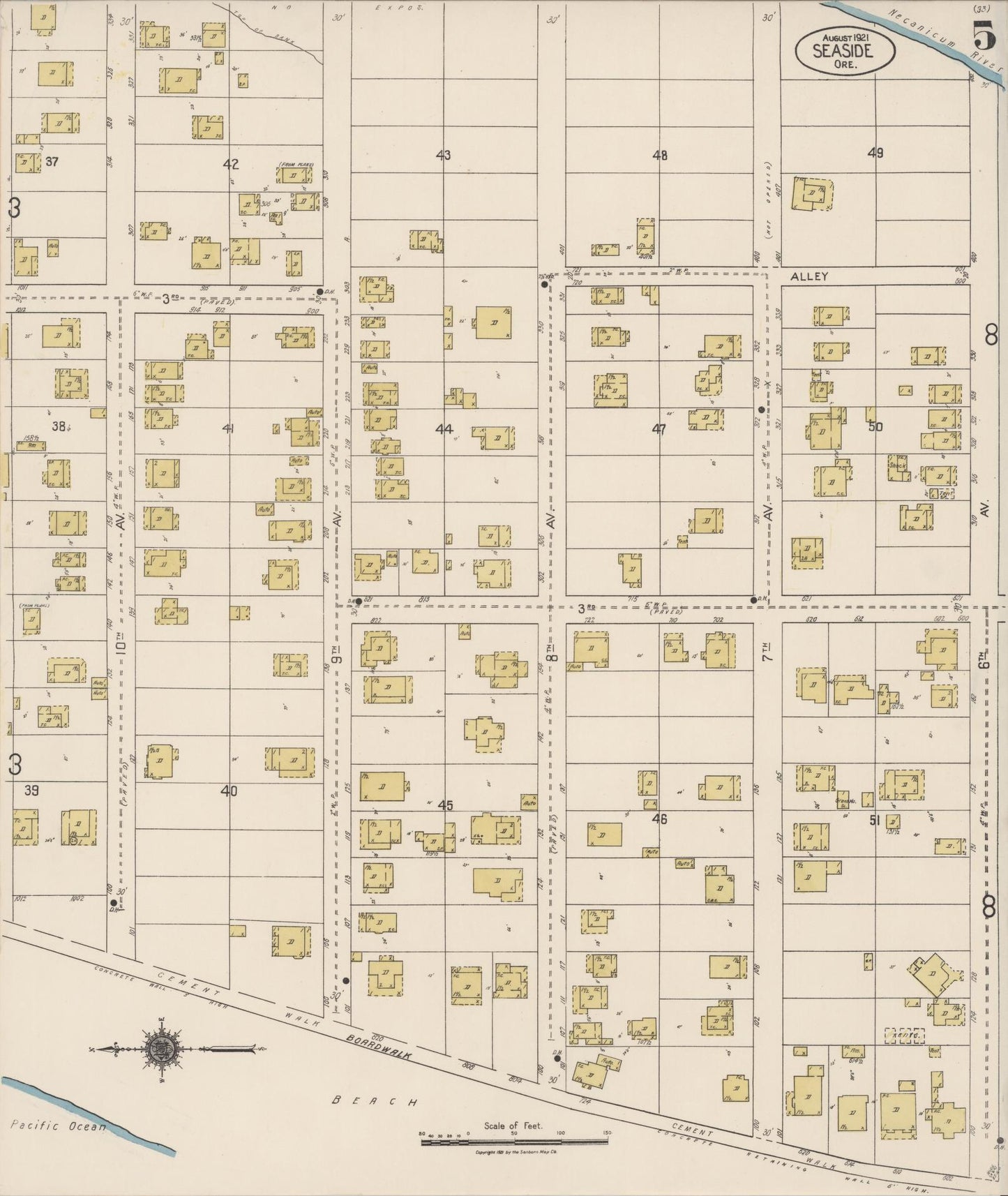 Sanborn Fire Insurance Map from Seaside, Clatsop County, Oregon (1921), Sheet #0005 - Complete Map Set gallery image, historic Sanborn map, vintage wall art, Oregon Oregon