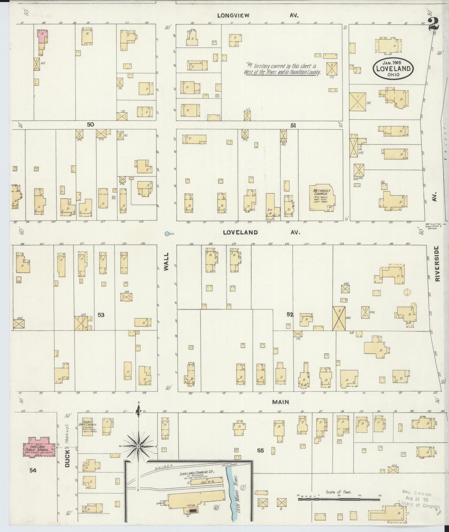 Sanborn Fire Insurance Map from Loveland, Clermont, Hamilton, And Warren County, Ohio (1905), Sheet #0002 - Historic Sanborn Fire Insurance Map Print, vintage old map wall art, antique decor, genealogy gift, Ohio Ohio map