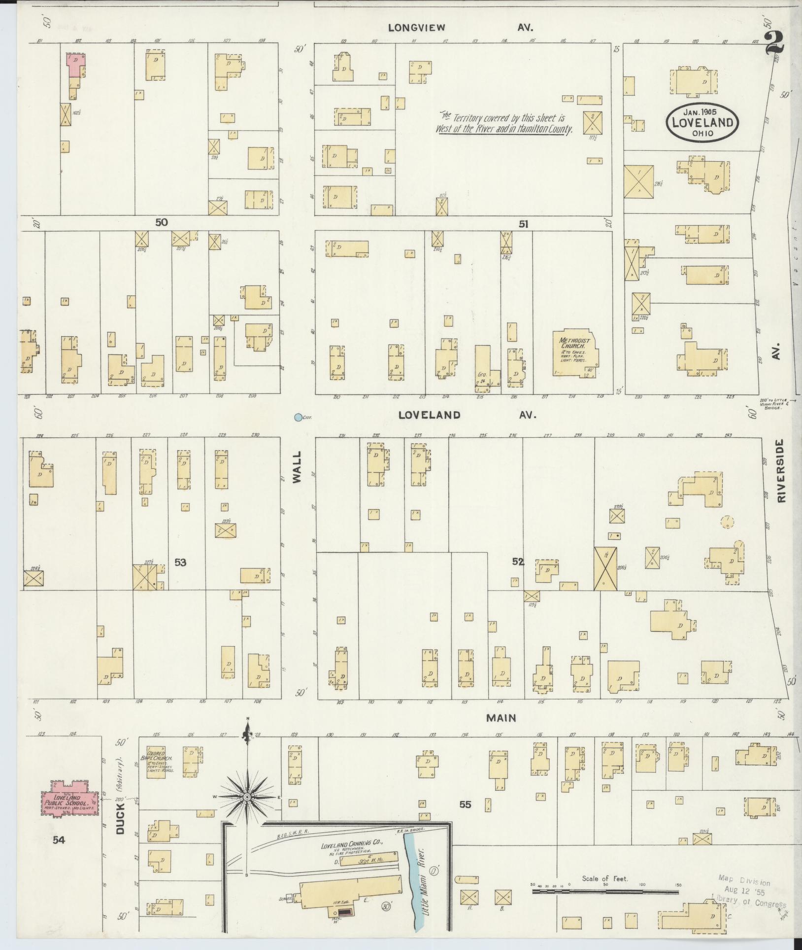 Sanborn Fire Insurance Map from Loveland, Clermont, Hamilton, And Warren County, Ohio (1905), Sheet #0002 - Historic Sanborn Fire Insurance Map Print, vintage old map wall art, antique decor, genealogy gift, Ohio Ohio map