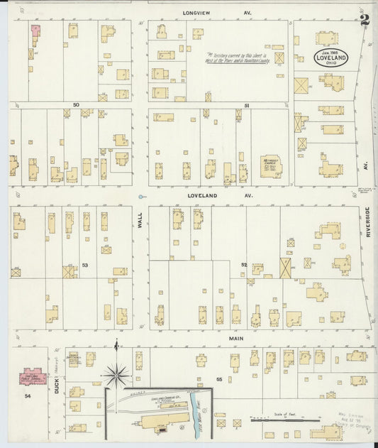 Sanborn Fire Insurance Map from Loveland, Clermont, Hamilton, And Warren County, Ohio (1905), Sheet #0002 - Historic Sanborn Fire Insurance Map Print, vintage old map wall art, antique decor, genealogy gift, Ohio Ohio map