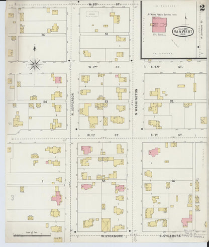 Sanborn Fire Insurance Map from Van Wert, Van Wert County, Ohio (1895), Sheet #0002 - Historic Sanborn Fire Insurance Map Print, vintage old map wall art, antique decor, genealogy gift, Ohio Ohio map