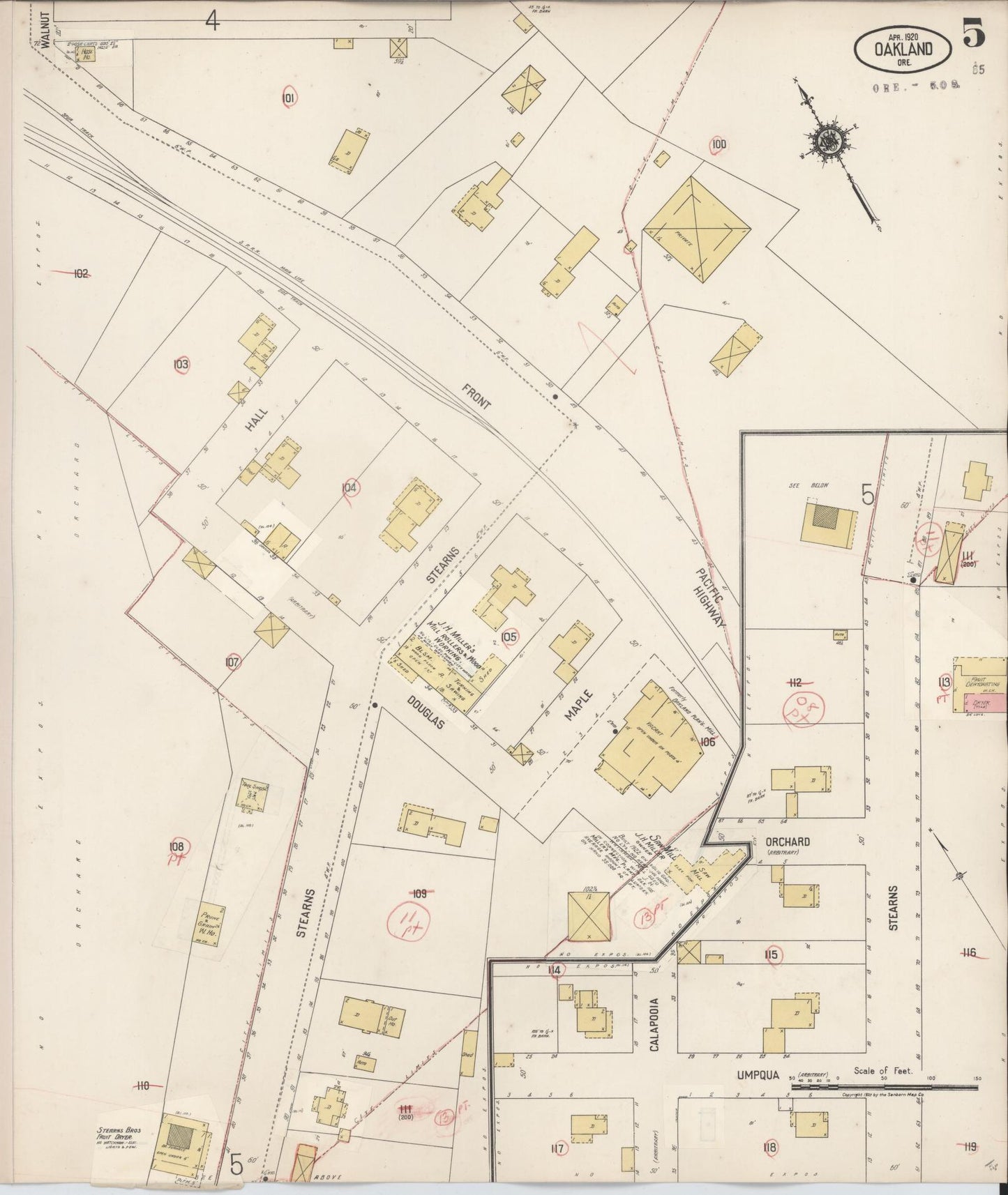Sanborn Fire Insurance Map from Oakland, Douglas County, Oregon (1931), Sheet #0005 - Historic Sanborn Fire Insurance Map Print, vintage old map wall art, antique decor, genealogy gift, Oregon Oregon map