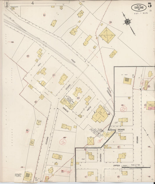 Sanborn Fire Insurance Map from Oakland, Douglas County, Oregon (1931), Sheet #0005 - Historic Sanborn Fire Insurance Map Print, vintage old map wall art, antique decor, genealogy gift, Oregon Oregon map