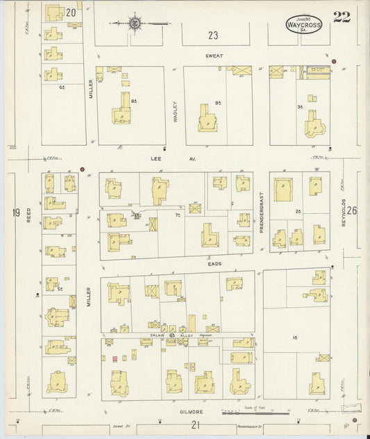 Sanborn Fire Insurance Map from Waycross, Ware County, Georgia (1913), Sheet #0022 - Historic Sanborn Fire Insurance Map Print, vintage old map wall art, antique decor, genealogy gift, Georgia Georgia map