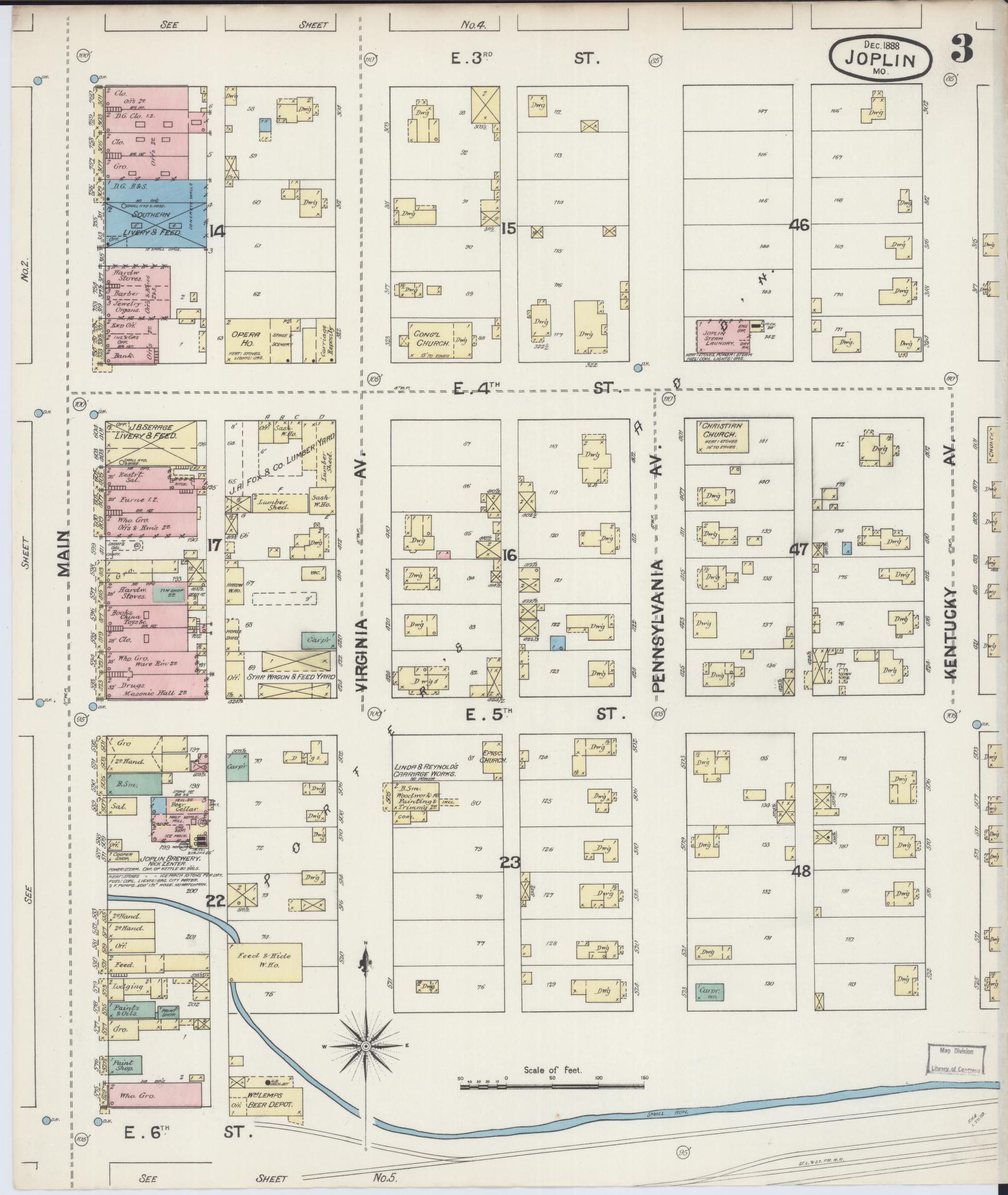Sanborn Fire Insurance Map from Joplin, Jasper County, Missouri (1888), Sheet #0003 - Historic Sanborn Fire Insurance Map Print, vintage old map wall art, antique decor, genealogy gift, Missouri Missouri map