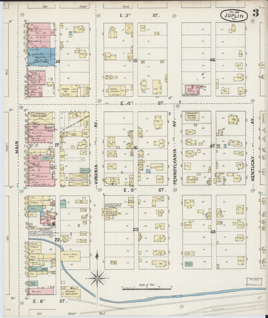 Sanborn Fire Insurance Map from Joplin, Jasper County, Missouri (1888), Sheet #0003 - Historic Sanborn Fire Insurance Map Print, vintage old map wall art, antique decor, genealogy gift, Missouri Missouri map