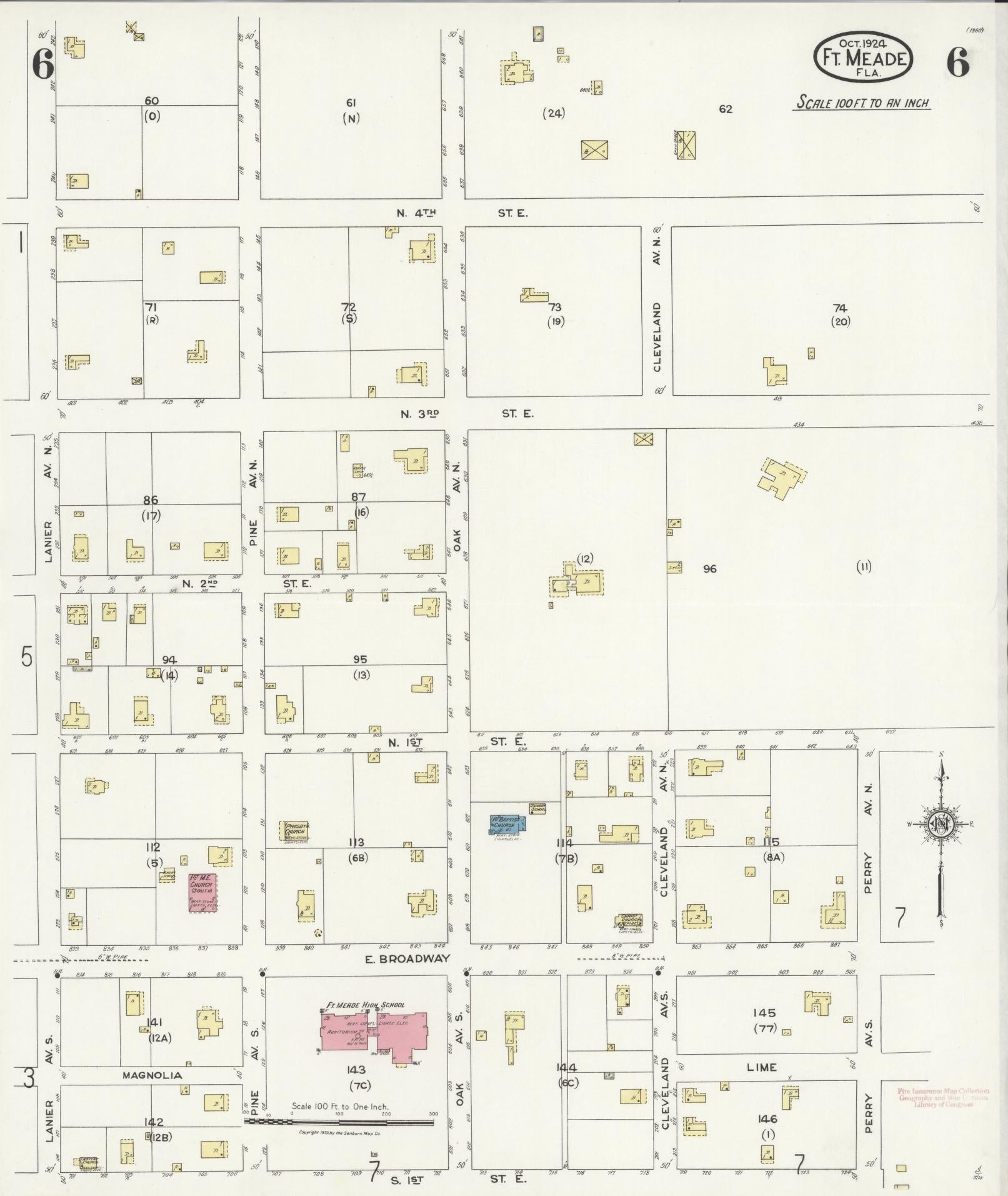 Sanborn Fire Insurance Map from Fort Meade, Polk County, Florida (1924), Sheet #0006 - Historic Sanborn Fire Insurance Map Print, vintage old map wall art, antique decor, genealogy gift, Florida Florida map