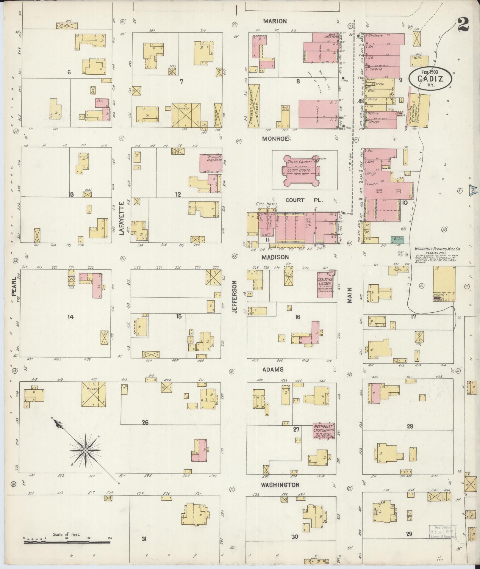 Sanborn Fire Insurance Map from Cadiz, Trigg County, Kentucky (1903), Sheet #0002 - Historic Sanborn Fire Insurance Map Print, vintage old map wall art, antique decor, genealogy gift, Kentucky Kentucky map
