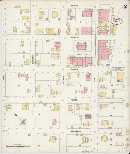 Sanborn Fire Insurance Map from Cadiz, Trigg County, Kentucky (1903), Sheet #0002 - Historic Sanborn Fire Insurance Map Print, vintage old map wall art, antique decor, genealogy gift, Kentucky Kentucky map
