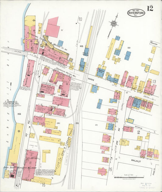 Sanborn Fire Insurance Map from Royersford, Montgomery County, Pennsylvania (1921), Sheet #0012 - Historic Sanborn Fire Insurance Map Print, vintage old map wall art, antique decor, genealogy gift, Pennsylvania Pennsylvania map