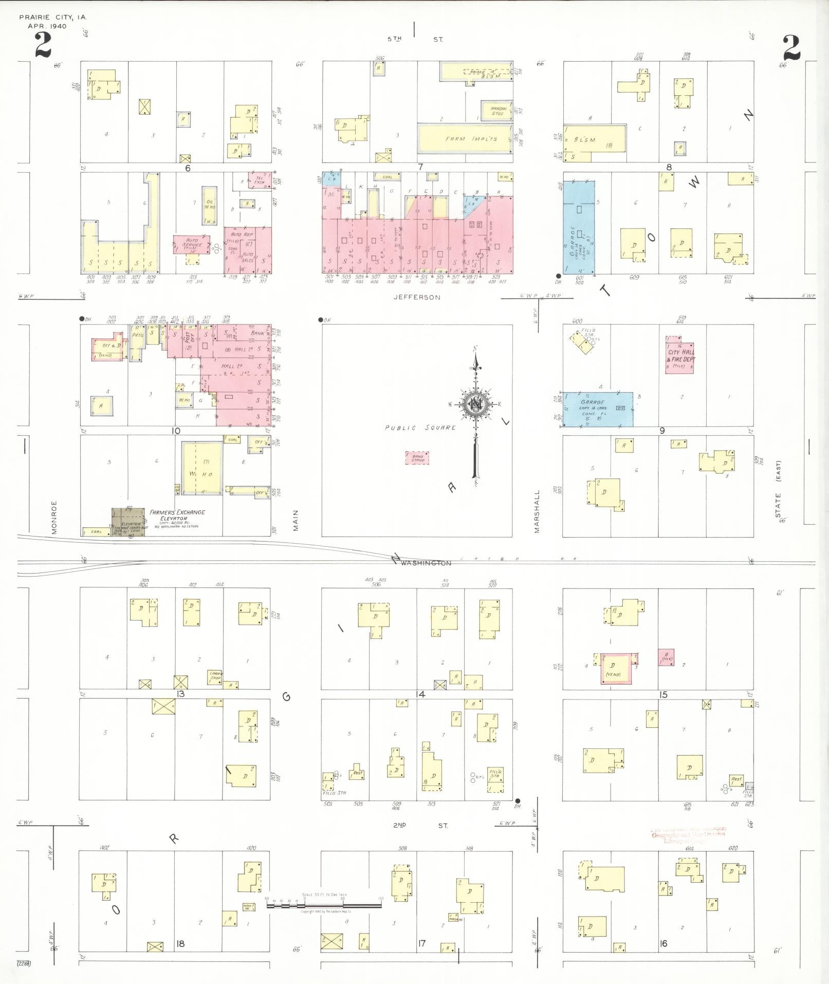 Sanborn Fire Insurance Map from Prairie City, Jasper County, Iowa (1940), Sheet #0002 - Historic Sanborn Fire Insurance Map Print, vintage old map wall art