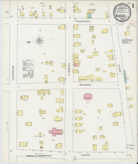 Sanborn Fire Insurance Map from Rhinebeck, Dutchess County, New York (1895), Sheet #0001 - Complete Map Set gallery image, historic Sanborn map, vintage wall art, New York New York