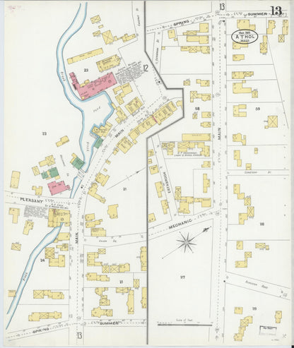 Sanborn Fire Insurance Map from Athol, Worcester County, Massachusetts (1905), Sheet #0013 - Historic Sanborn Fire Insurance Map Print, vintage old map wall art, antique decor, genealogy gift, Massachusetts Massachusetts map