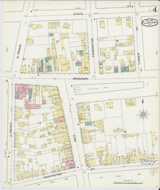 Sanborn Fire Insurance Map from Flushing, Queens County, New York (1892), Sheet #0004 - Historic Sanborn Fire Insurance Map Print, vintage old map wall art, antique decor, genealogy gift, New York New York map