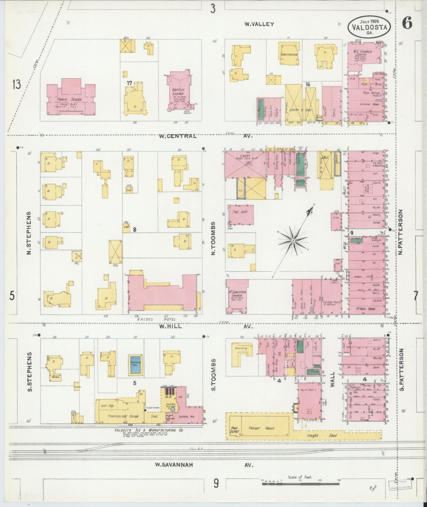 Sanborn Fire Insurance Map from Valdosta, Lowndes County, Georgia (1905), Sheet #0006 - Complete Map Set gallery image, historic Sanborn map, vintage wall art, Georgia Georgia