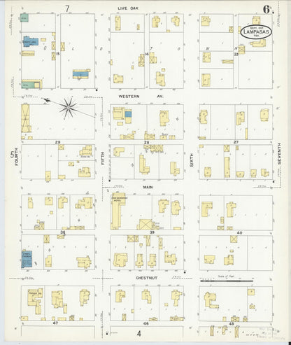 Sanborn Fire Insurance Map from Lampasas, Lampasas County, Texas (1907), Sheet #0006 - Complete Map Set gallery image, historic Sanborn map, vintage wall art, Texas Texas