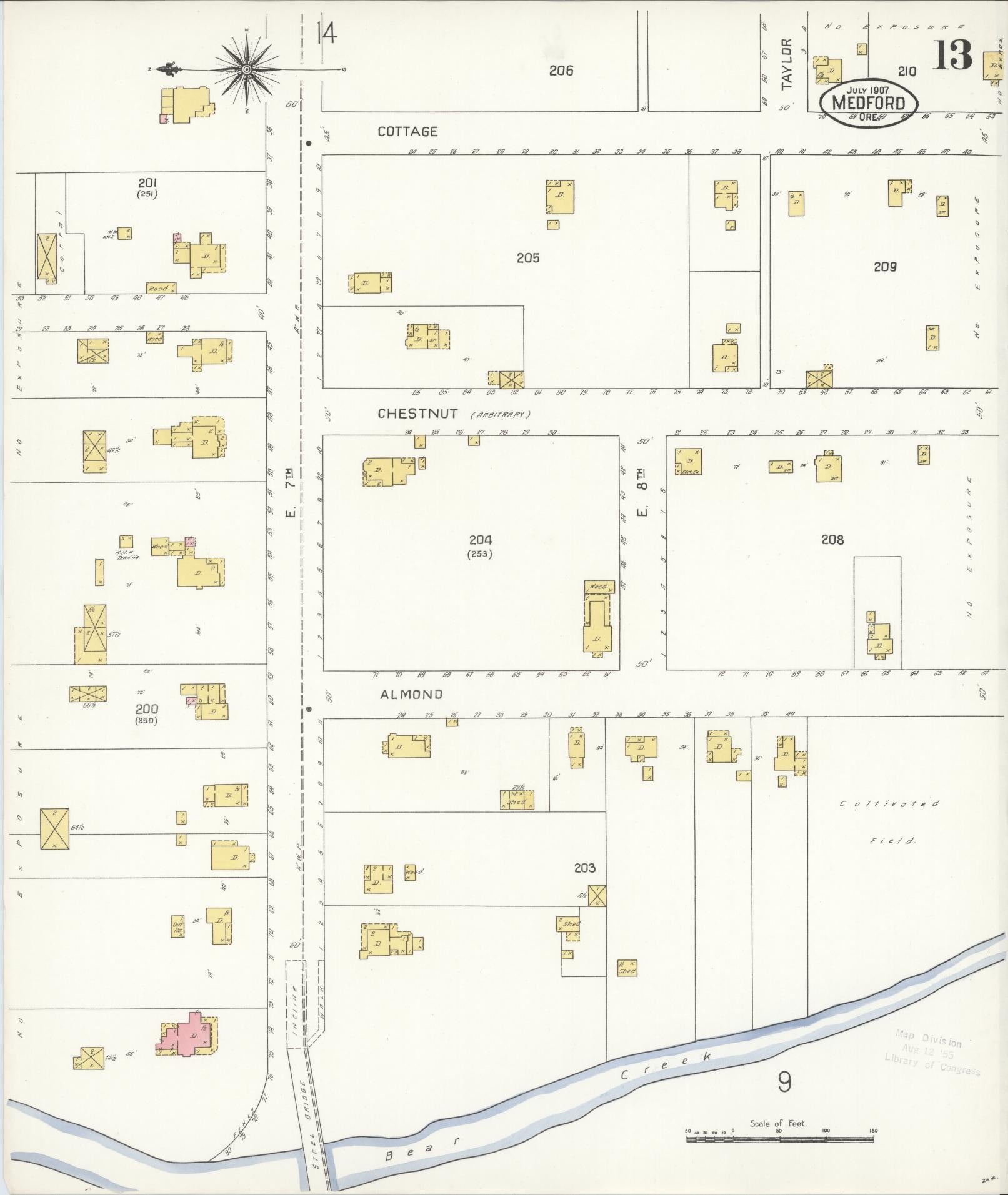 Sanborn Fire Insurance Map from Medford, Jackson County, Oregon (1907), Sheet #0013 - Complete Map Set gallery image, historic Sanborn map, vintage wall art, Oregon Oregon