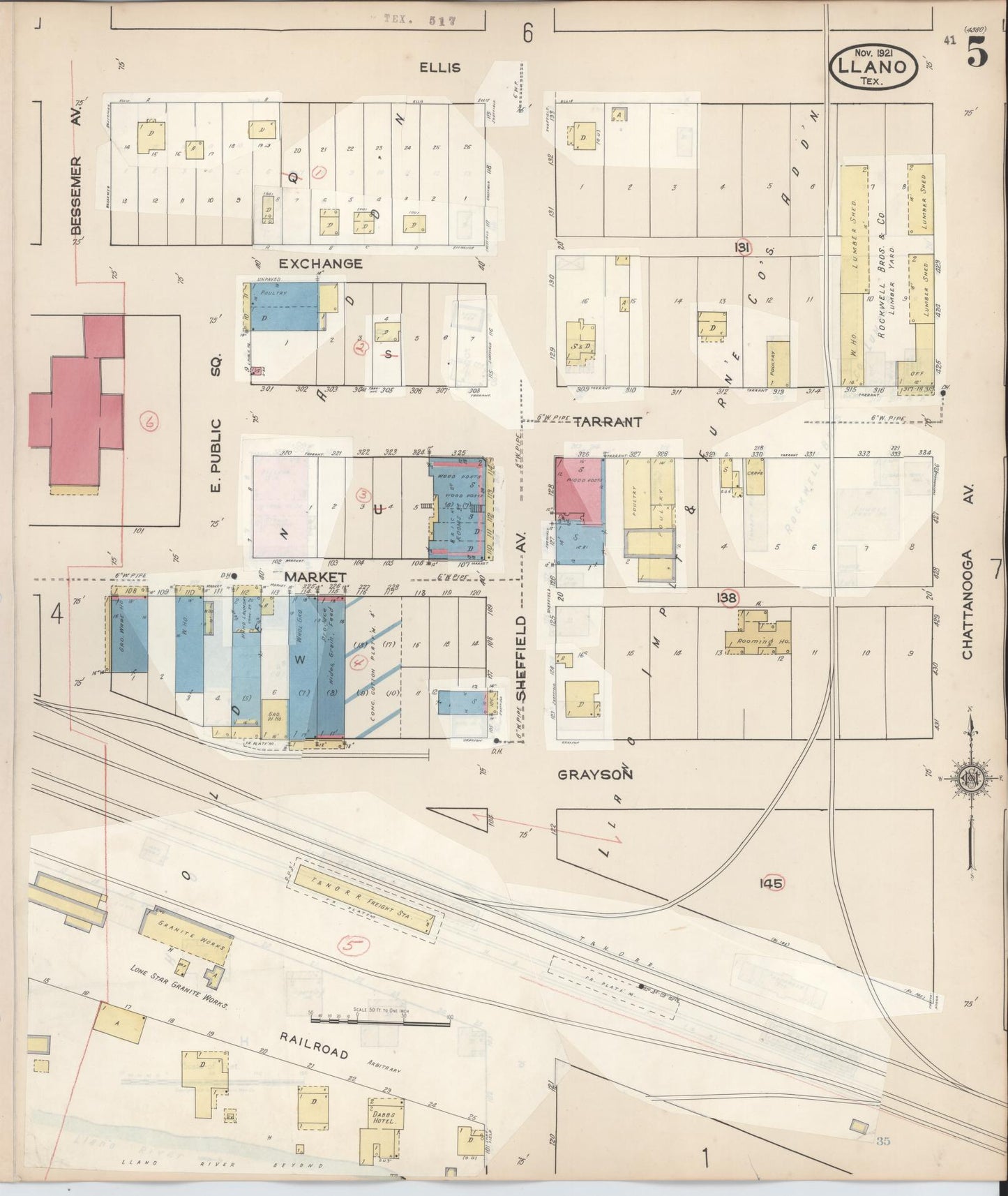 Sanborn Fire Insurance Map from Llano, Llano County, Texas (1942), Sheet #0005 - Complete Map Set gallery image, historic Sanborn map, vintage wall art, Texas Texas