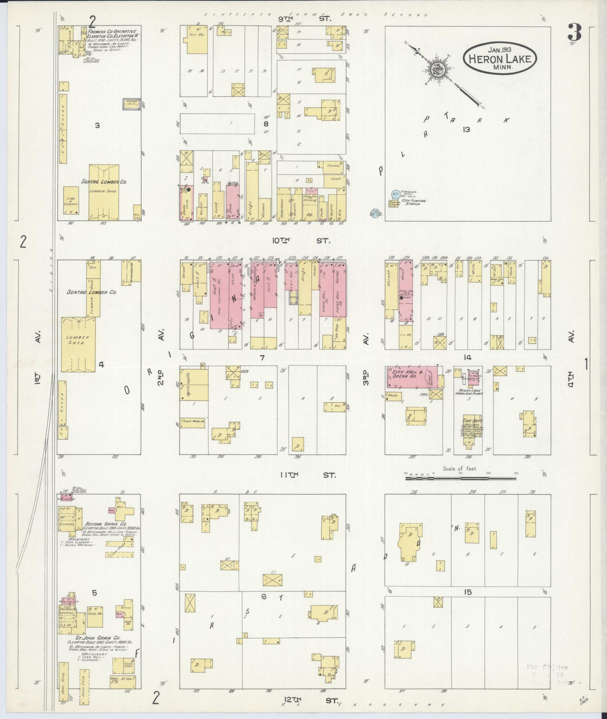 Sanborn Fire Insurance Map from Heron Lake, Jackson County, Minnesota (1913), Sheet #0003 - Complete Map Set gallery image, historic Sanborn map, vintage wall art, Minnesota Minnesota