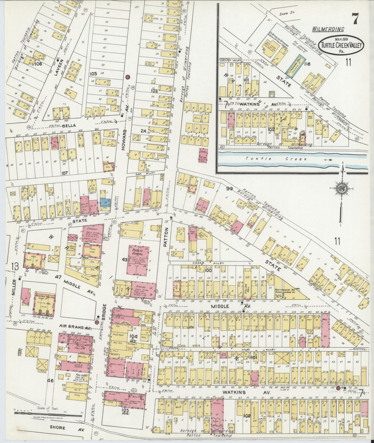 Sanborn Fire Insurance Map from Turtle Creek Valley, Allegheny County, Pennsylvania (1919), Sheet #0007 - Historic Sanborn Fire Insurance Map Print, vintage old map wall art, antique decor, genealogy gift, Pennsylvania Pennsylvania map