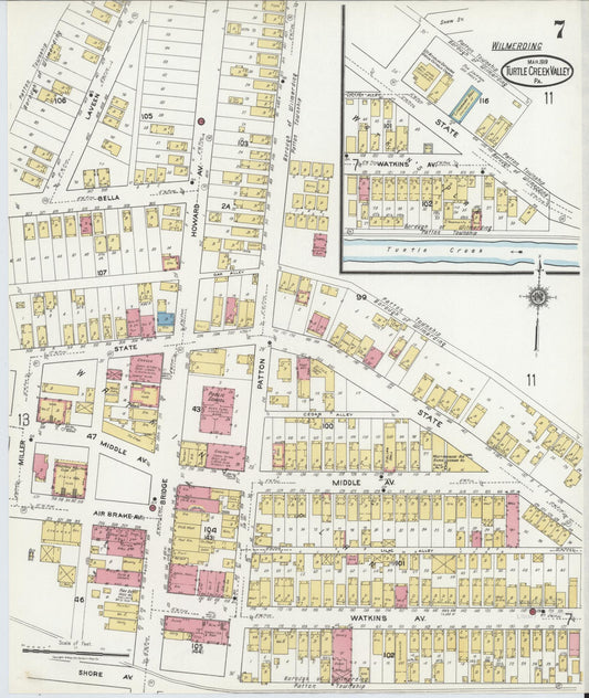 Sanborn Fire Insurance Map from Turtle Creek Valley, Allegheny County, Pennsylvania (1919), Sheet #0007 - Historic Sanborn Fire Insurance Map Print, vintage old map wall art, antique decor, genealogy gift, Pennsylvania Pennsylvania map
