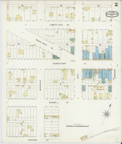 Sanborn Fire Insurance Map from Round Rock, Williamson County, Texas (1896), Sheet #0002 - Complete Map Set gallery image, historic Sanborn map, vintage wall art, Texas Texas