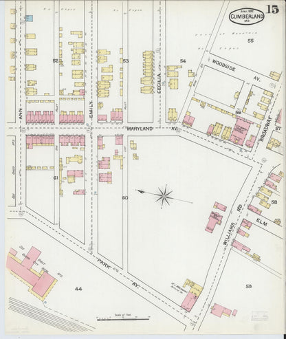 Sanborn Fire Insurance Map from Cumberland, Allegany County, Maryland (1892), Sheet #0015 - Complete Map Set gallery image, historic Sanborn map, vintage wall art, Maryland Maryland