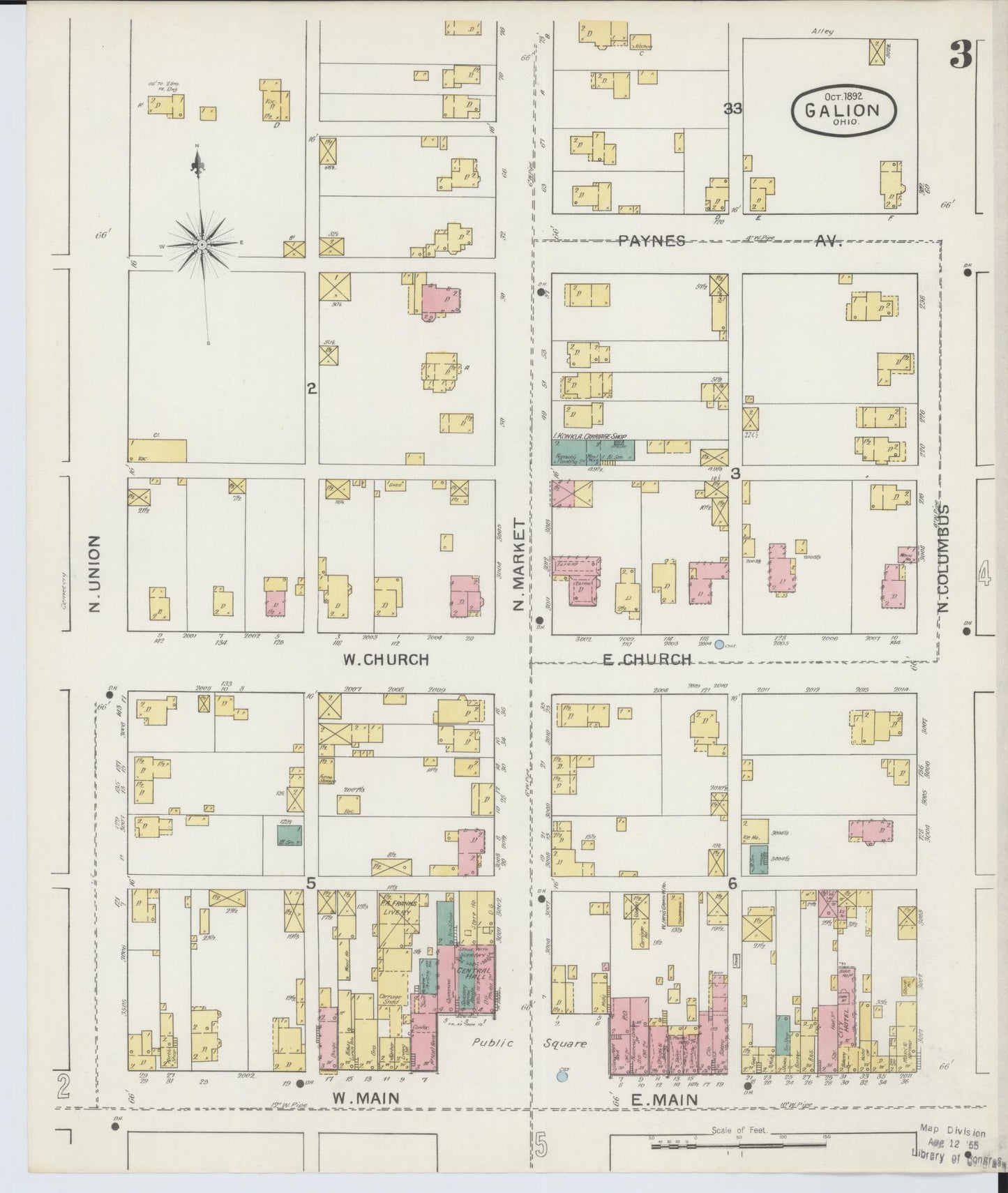 Sanborn Fire Insurance Map from Galion, Crawford County, Ohio (1892), Sheet #0003 - Historic Sanborn Fire Insurance Map Print, vintage old map wall art, antique decor, genealogy gift, Ohio Ohio map