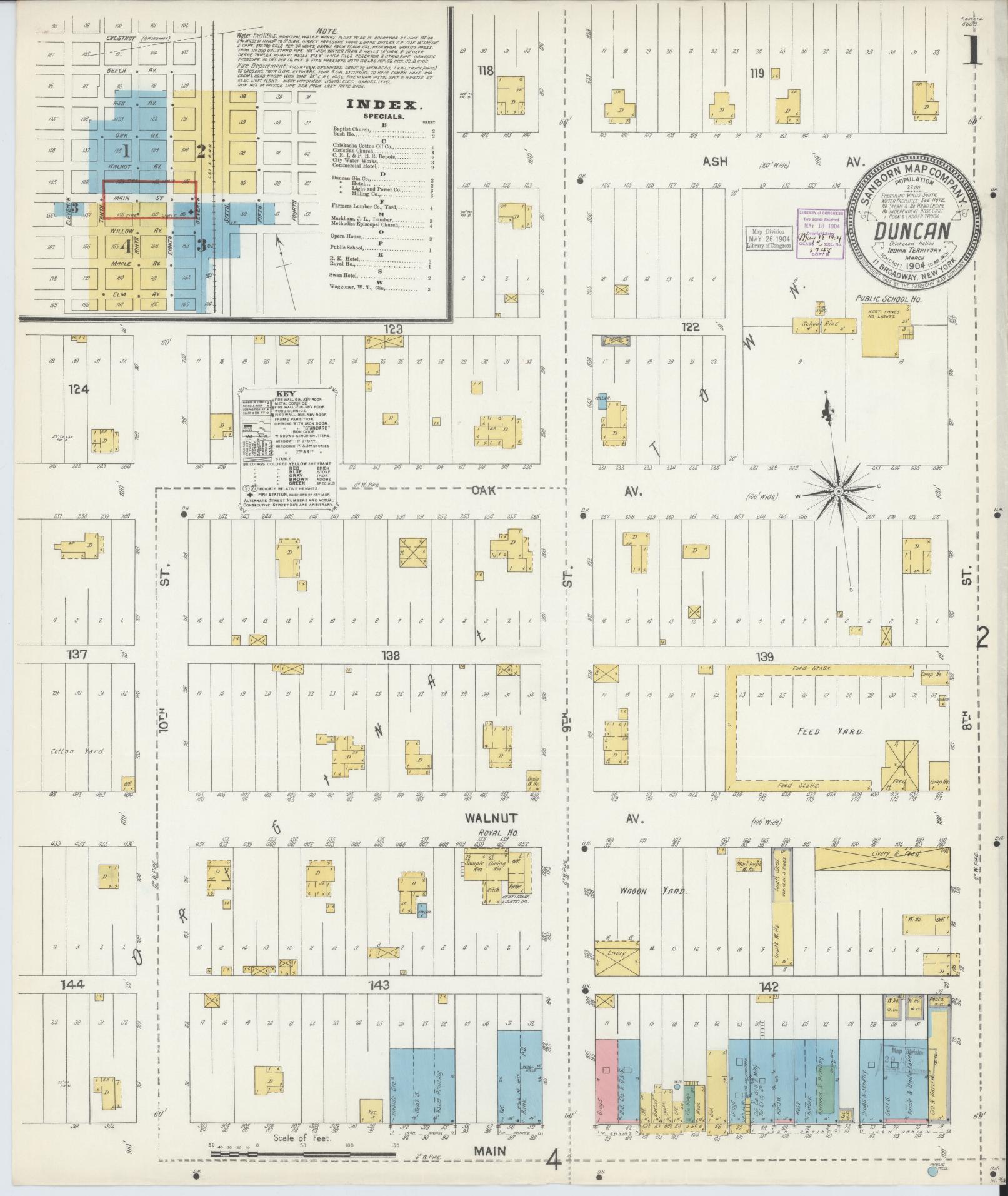Sanborn Fire Insurance Map from Duncan, Stephens County, Oklahoma (1904), Sheet #0001 - Historic Sanborn Fire Insurance Map Print, vintage old map wall art, antique decor, genealogy gift, Oklahoma Oklahoma map