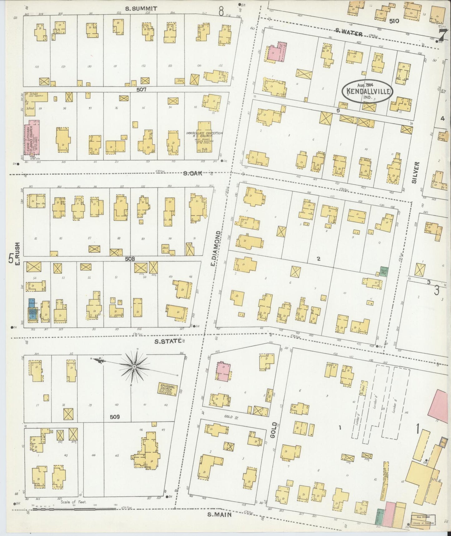 Sanborn Fire Insurance Map from Kendallville, Noble County, Indiana (1904), Sheet #0007 - Complete Map Set gallery image, historic Sanborn map, vintage wall art, Indiana Indiana