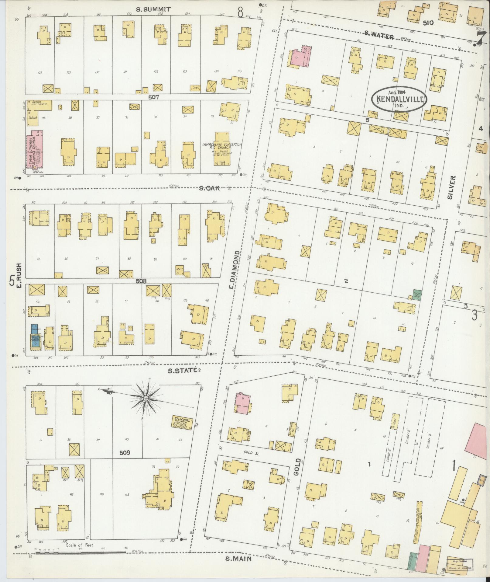 Sanborn Fire Insurance Map from Kendallville, Noble County, Indiana (1904), Sheet #0007 - Complete Map Set gallery image, historic Sanborn map, vintage wall art, Indiana Indiana