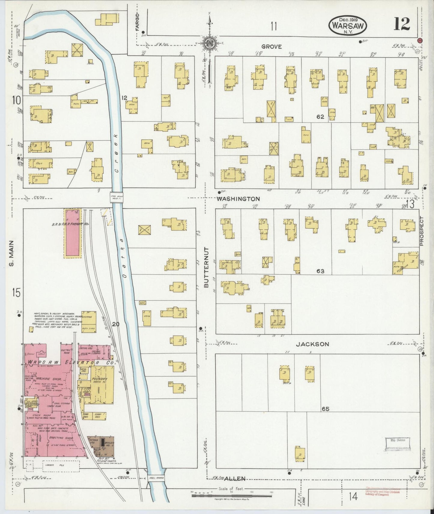 Sanborn Fire Insurance Map from Warsaw, Wyoming County, New York (1919), Sheet #0012 - Complete Map Set gallery image, historic Sanborn map, vintage wall art, Warsaw Wyoming