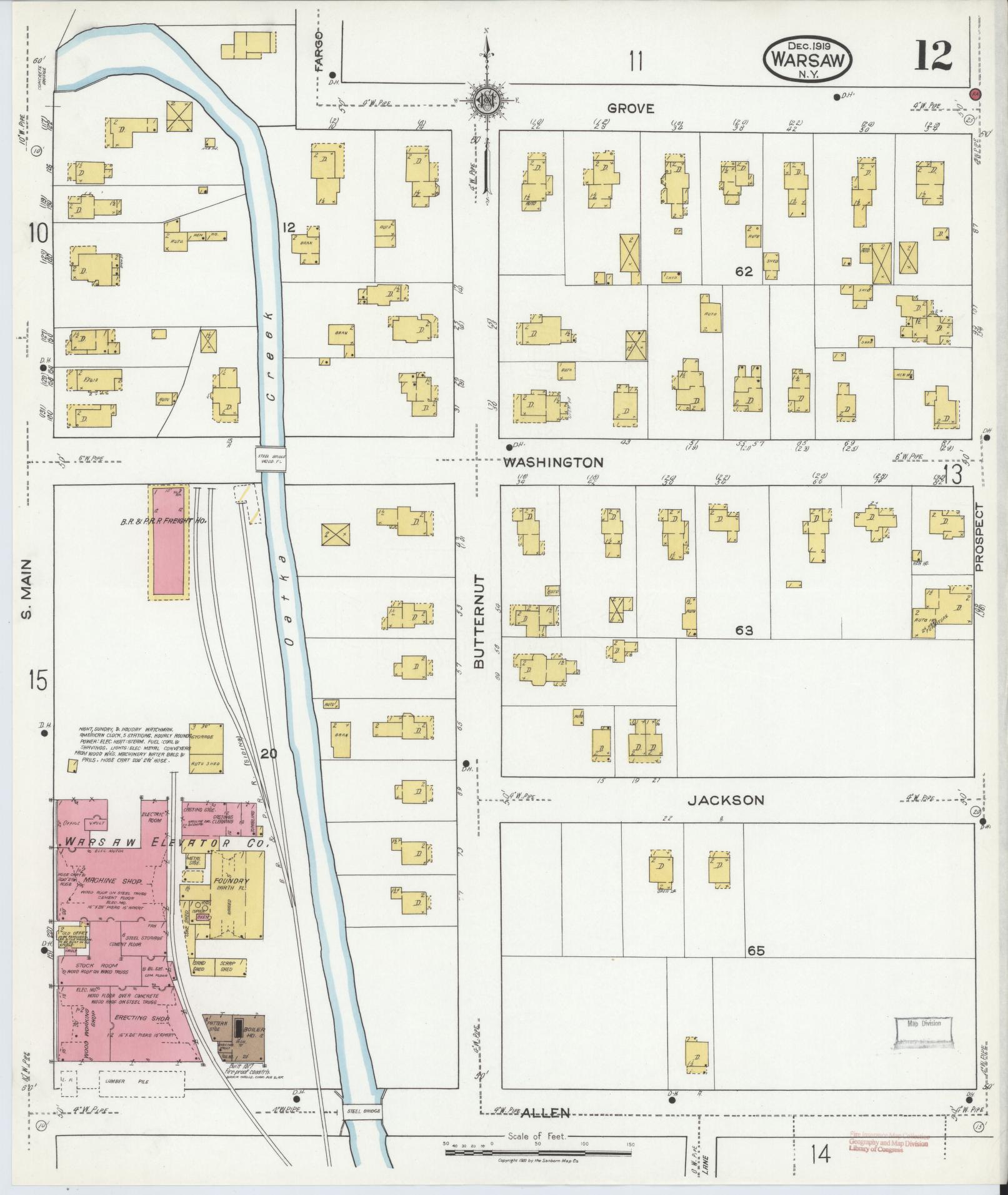 Sanborn Fire Insurance Map from Warsaw, Wyoming County, New York (1919), Sheet #0012 - Complete Map Set gallery image, historic Sanborn map, vintage wall art, Warsaw Wyoming