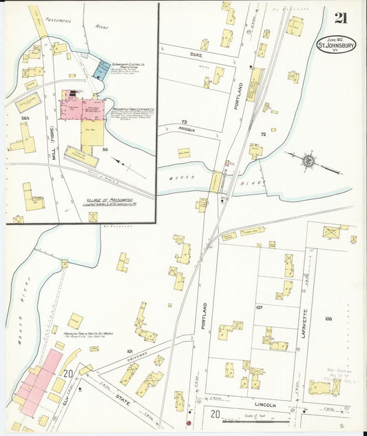Sanborn Fire Insurance Map from Saint Johnsbury, Caledonia County, Vermont (1912), Sheet #0021 - Historic Sanborn Fire Insurance Map Print, vintage old map wall art, antique decor, genealogy gift, Vermont Vermont map