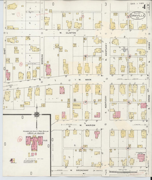 Sanborn Fire Insurance Map from Danville, Hendricks County, Indiana (1932), Sheet #0004 - Historic Sanborn Fire Insurance Map Print, vintage old map wall art, antique decor, genealogy gift, Indiana Indiana map
